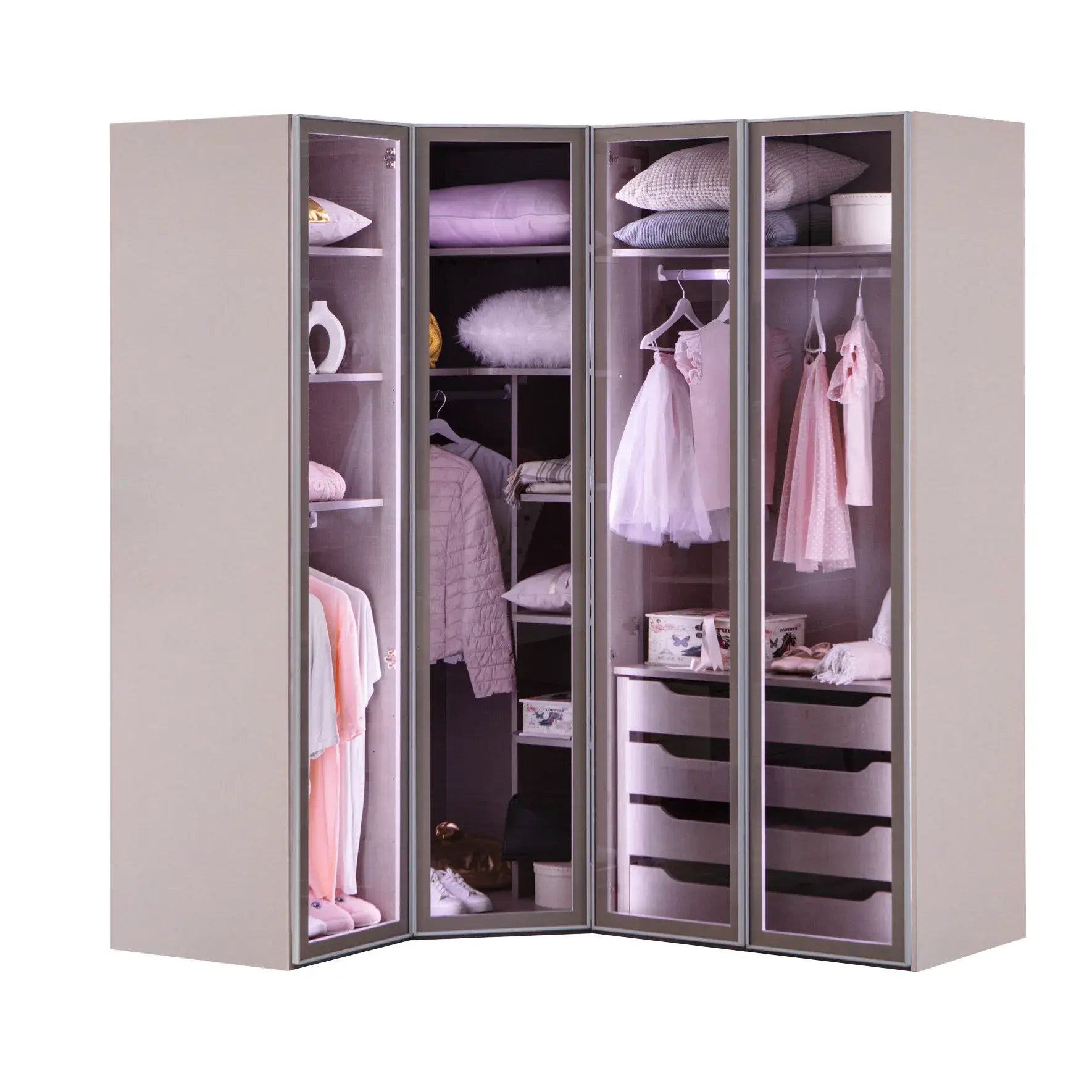 Rose Armoire Corner With Glass Door (4 Doors)